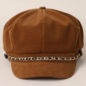 Brown Corduroy Cap with Chain Detail